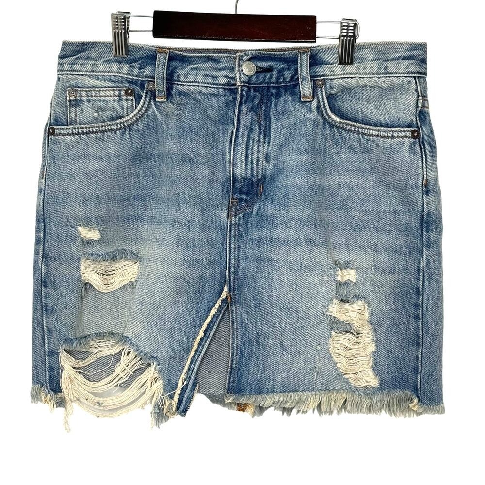 We the free distressed denim mini skirt